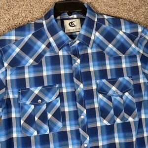 Coevals Club Mens Blue Plaid Pearl Snap Short Sleeve Western Shirt Size L